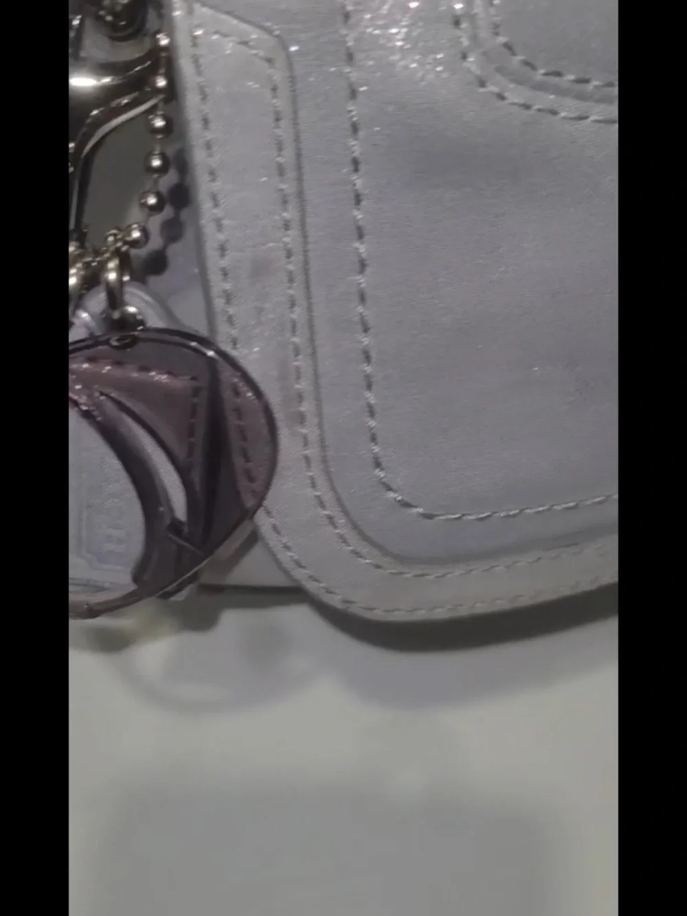 Coach Poppy Layla shimmery leather shoulder bag with a push-lock closure.